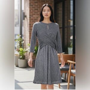 NWT Anthropologie Amadi knit gray and black knit long sleeve dress Large Petite